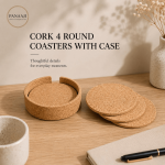 Cork 4 Round Coasters With Case
